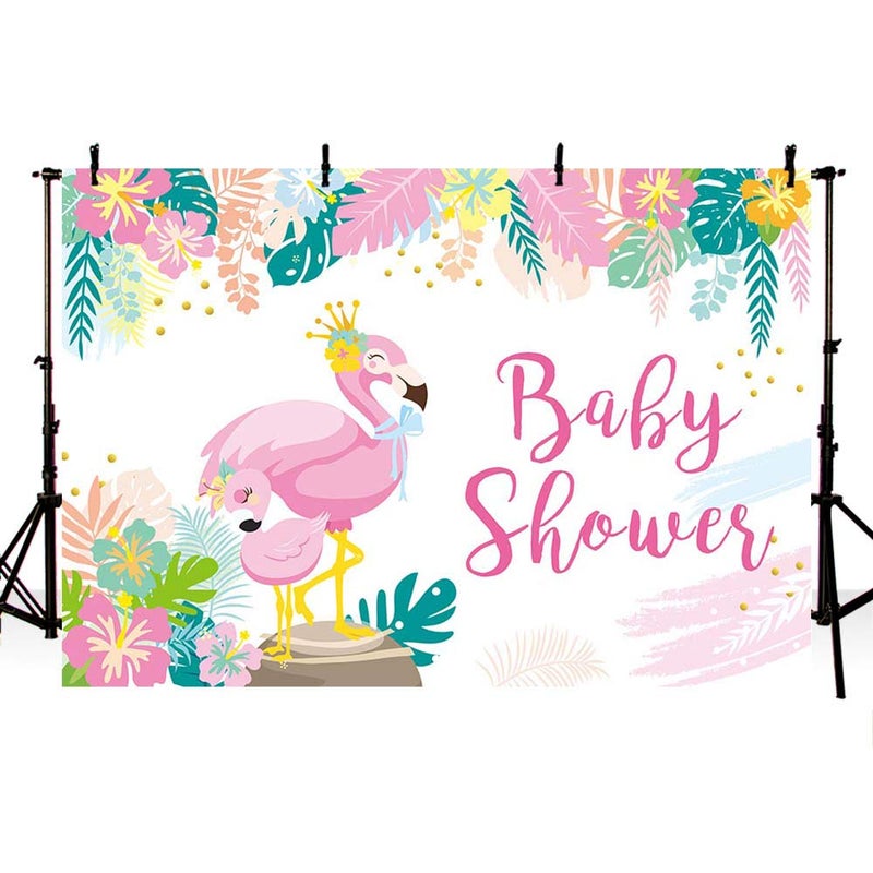 MEHOFOND Flamingo Theme Girl Baby Shower Party Decoration Backdrop Summer Pink Tropical Leaves Flamingo Gift Table Supplies Photography Background 7x5ft - Image 3